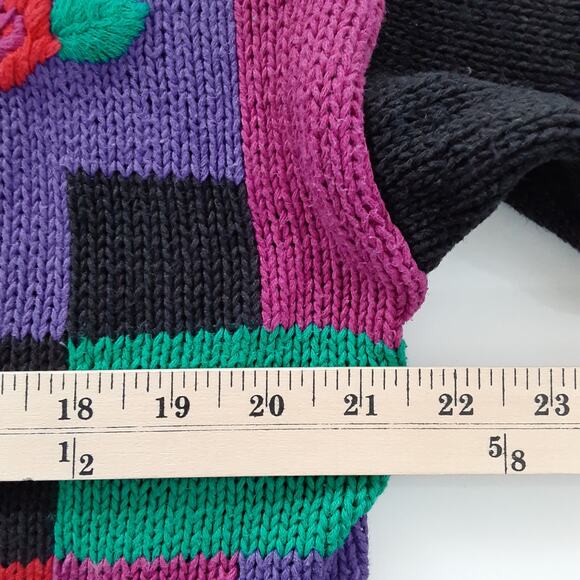 Vintage 1980s Color Block Rosette Art Deco Crewneck Tunic Sweater Shoulder Pads - Picture 7 of 9